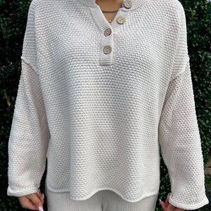 Women's Cream Colored Waffle Knit Sweater with Buttons in Size Small